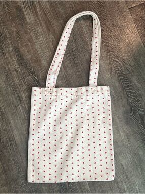 Brandy Melville White Canvas Mini Tote with Red Heart Print